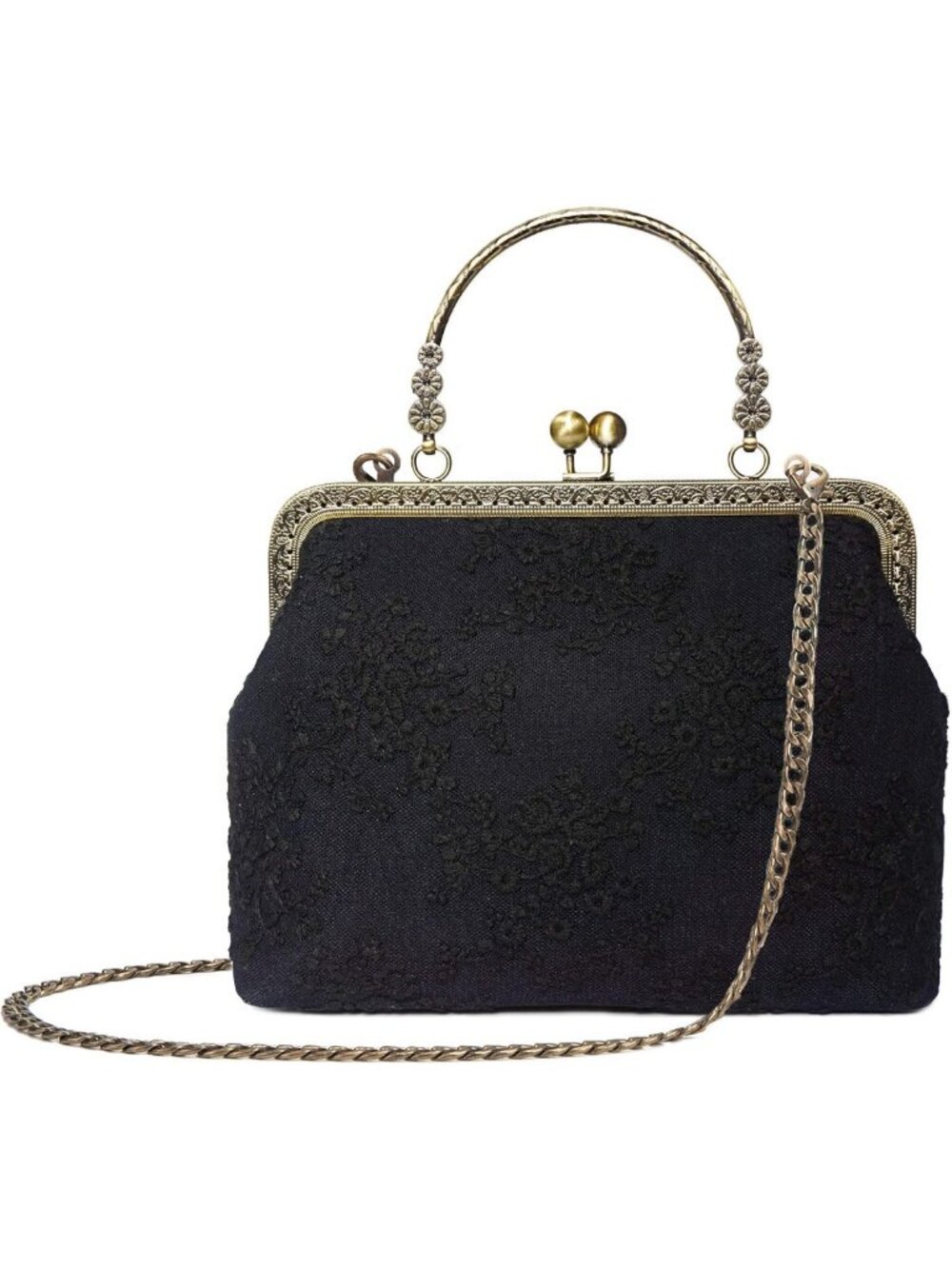Vintage Kiss Lock Handbag | Women's Evening Purse & Crossbody Bag with Chain